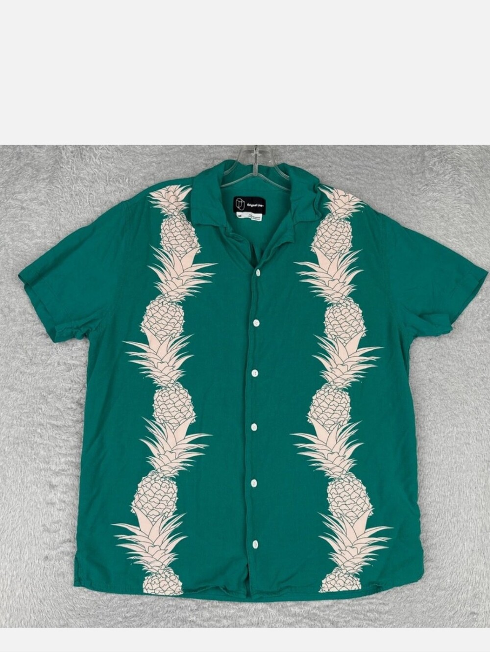 Original Use Teal Button-Down Shirt with Cream Pineapple Print Mens Small NWOT